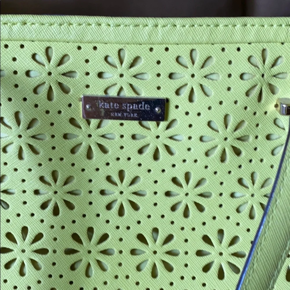 kate spade lime green laser-cut tote with matching wallet